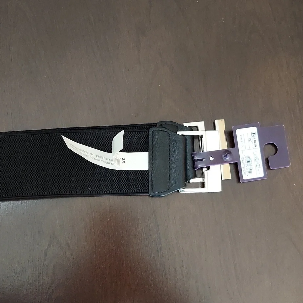 Ava & Viv Black Elasticized Belt w/ Silvertone Interlocking Closure Size 2X NWT - Picture 16 of 16